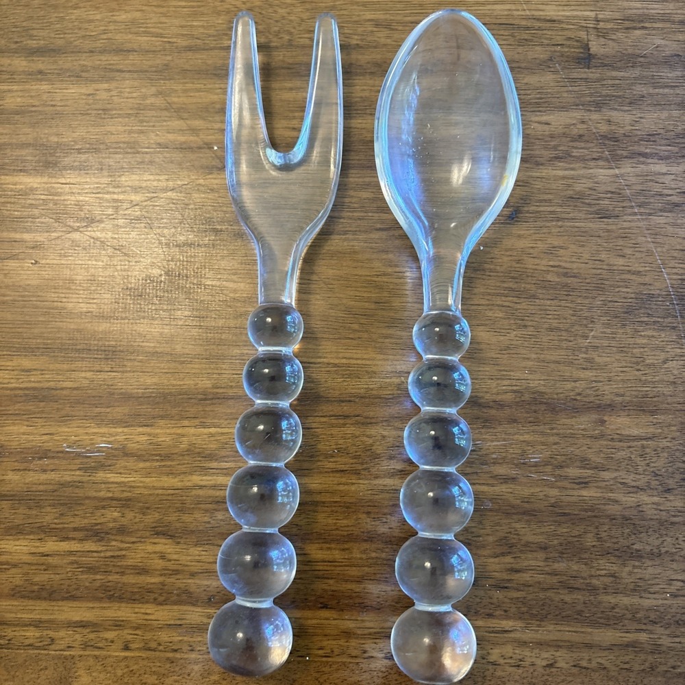 Imperial Candlewick Glass Serving Fork & Spoon Salad MCM